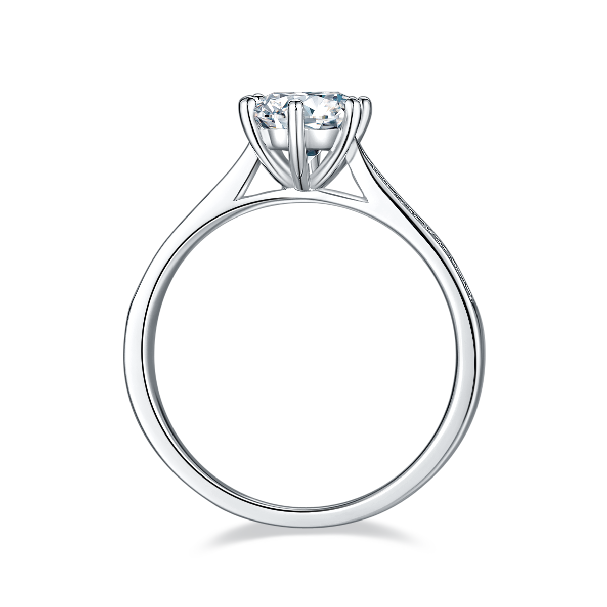 Straight arm micro inlaid six claw S925 silver plated platinum Moissanite women's ring 1 carat D-grade
